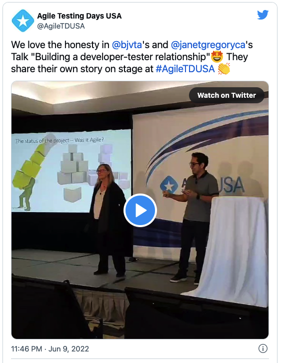 Janet Gregory and Brandon while giving their talk