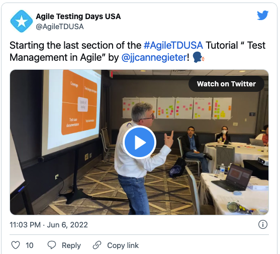 Tweet from AgileTDUSA - Video of Jan Jaap