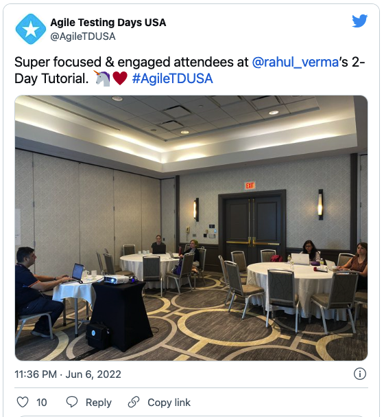 Tweet from AgileTDUSA - Conference talk