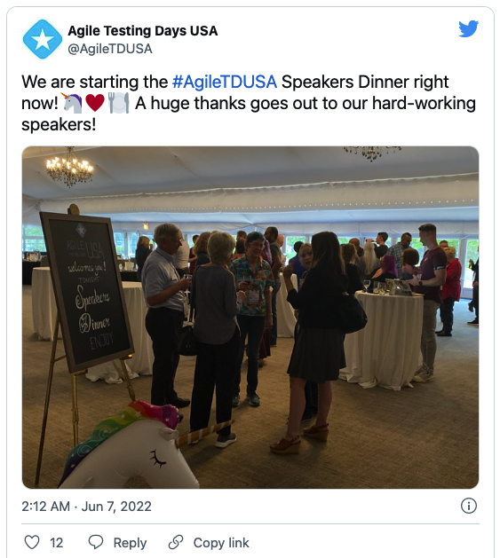 Tweet from AgileTDUSA - Networking event